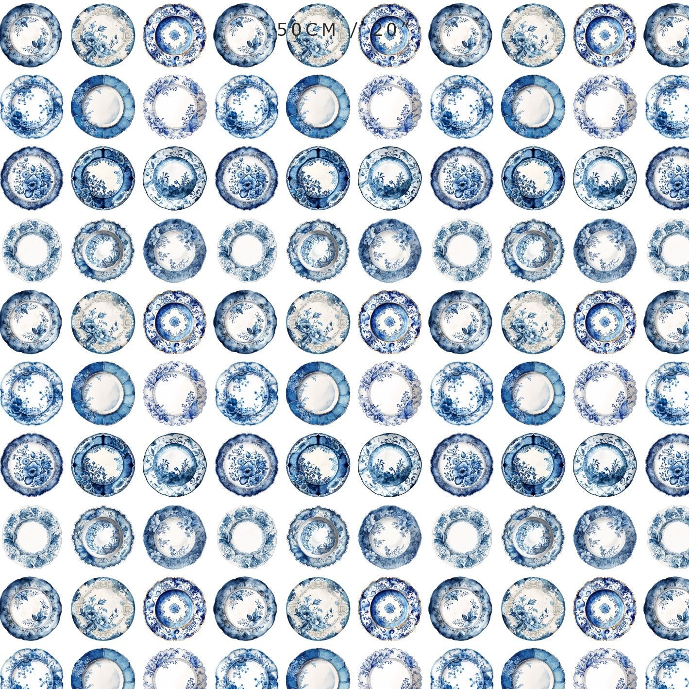 Chinoiserie Blue and White Plates Fabric - Hydrangea Lane Home