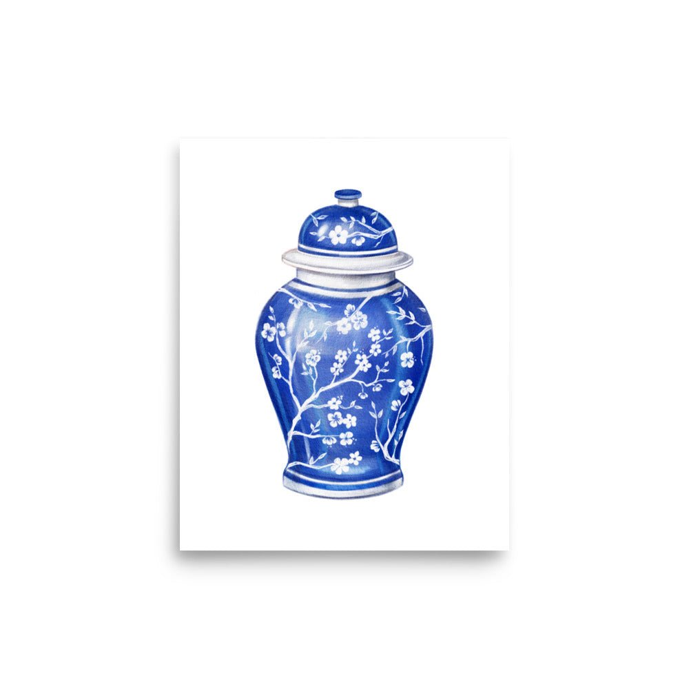 Chinoiserie Blue Ginger Jar Art Print - Hydrangea Lane Home