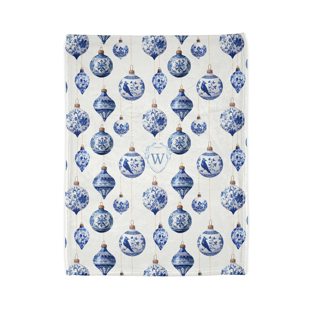 Chinoiserie Christmas Ornament Monogrammed Blanket - Hydrangea Lane Home