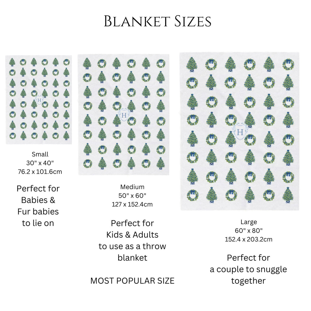 Chinoiserie Christmas Tree and Wreath Blanket - White - Hydrangea Lane Home