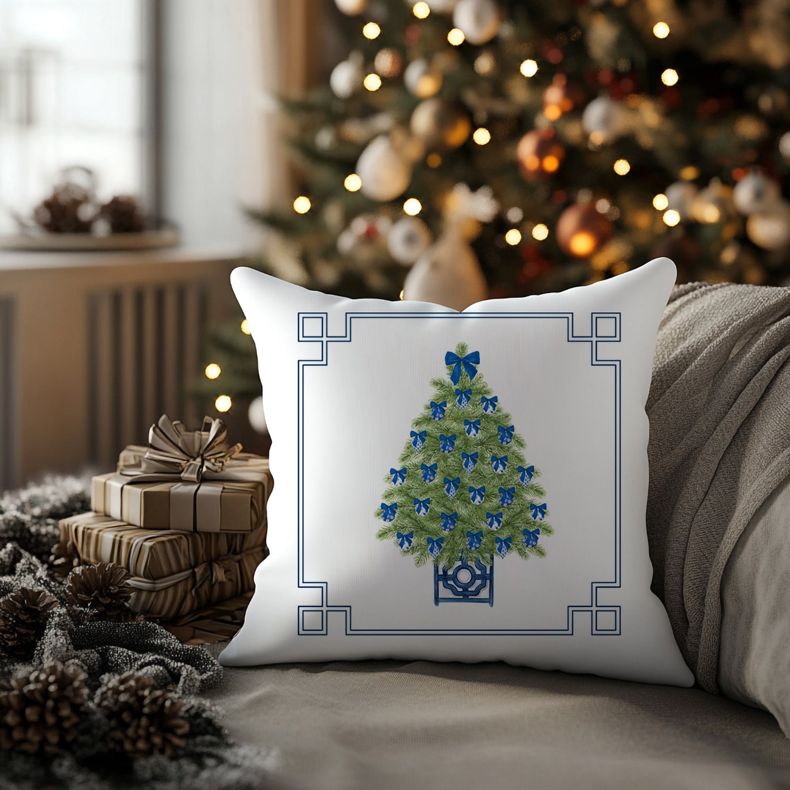 Chinoiserie Christmas Tree Cushion/Pillow Cover - Hydrangea Lane Home