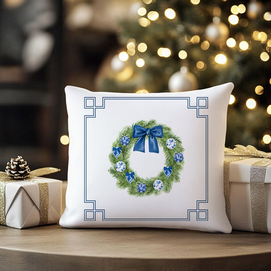 Chinoiserie Christmas Wreath Cushion/Pillow Cover - Hydrangea Lane Home