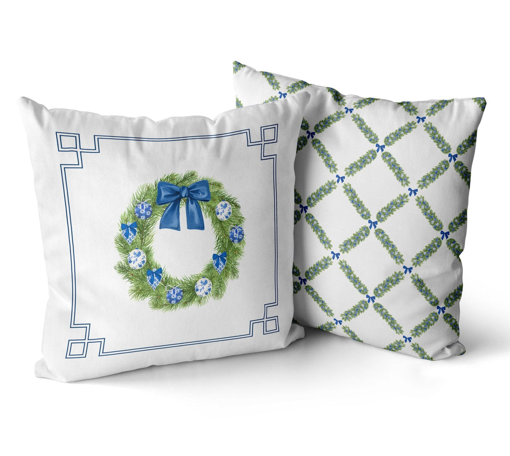 Chinoiserie Christmas Wreath Cushion/Pillow Cover - Hydrangea Lane Home