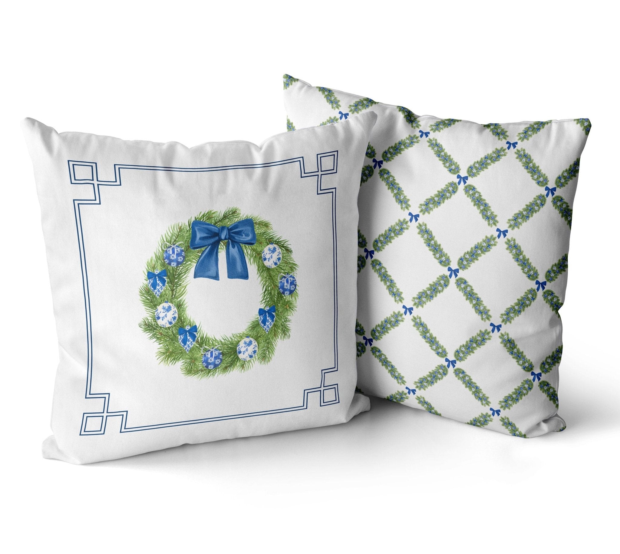 Chinoiserie Christmas Wreath Cushion/Pillow Cover - Hydrangea Lane Home
