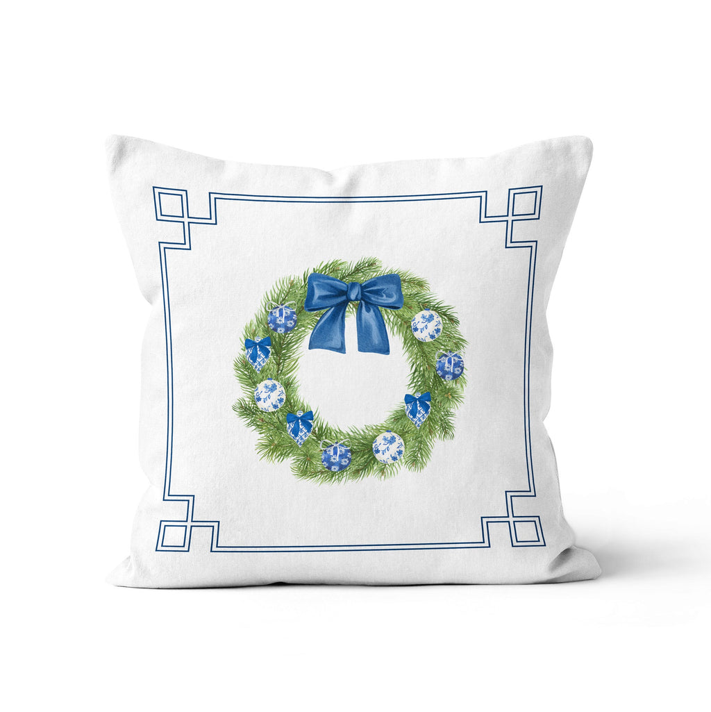 Chinoiserie Christmas Wreath Cushion/Pillow Cover - Hydrangea Lane Home