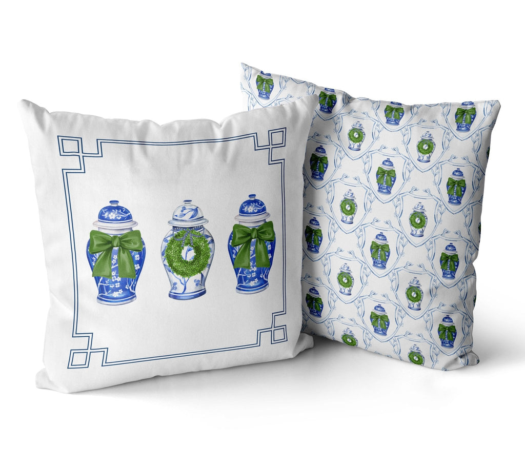 Chinoiserie Ginger Jar Christmas Cushion/Pillow Cover - Hydrangea Lane Home