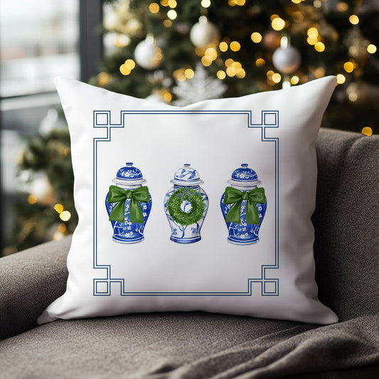 Chinoiserie Ginger Jar Christmas Cushion/Pillow Cover - Hydrangea Lane Home