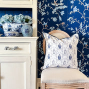 Chinoiserie Ginger Jar Crest Cushion - Hydrangea Lane Home