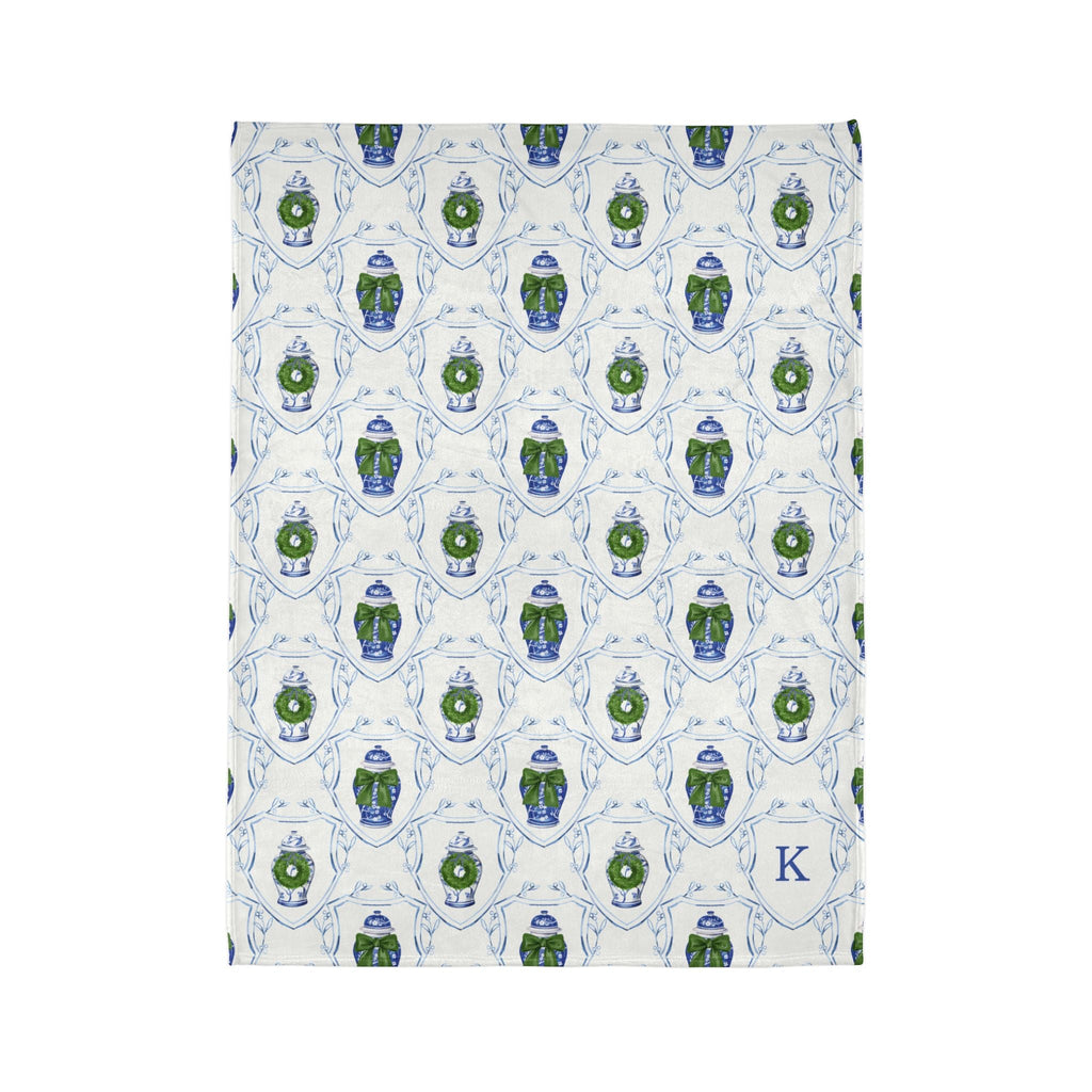 Chinoiserie Ginger Jar Monogrammed Blanket - Hydrangea Lane Home