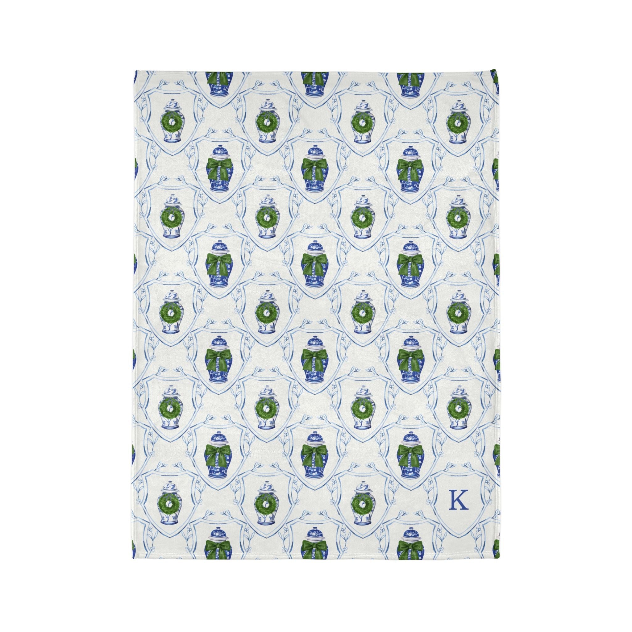 Chinoiserie Ginger Jar Monogrammed Blanket - Hydrangea Lane Home