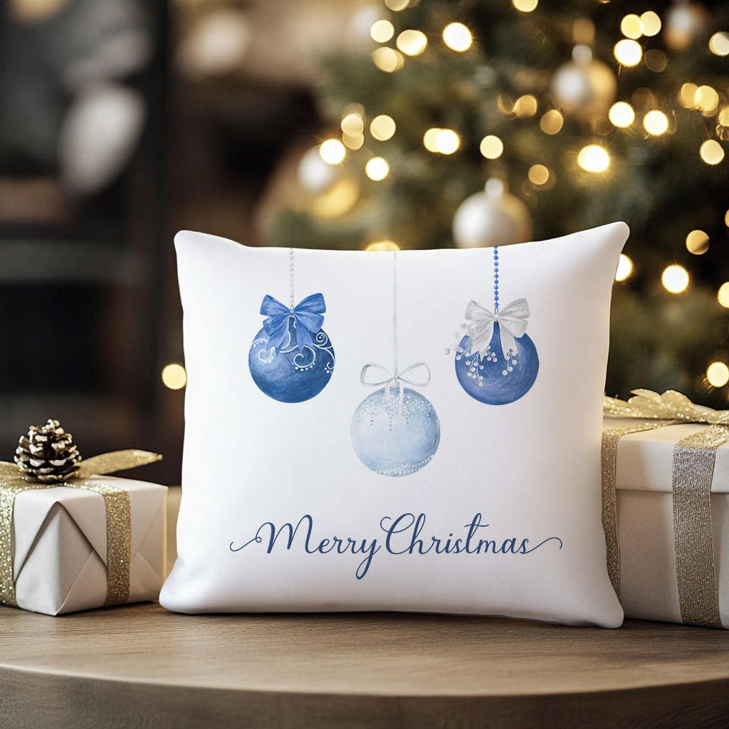 Christmas Baubles Blue Cushion/Pillow Cover - Hydrangea Lane Home