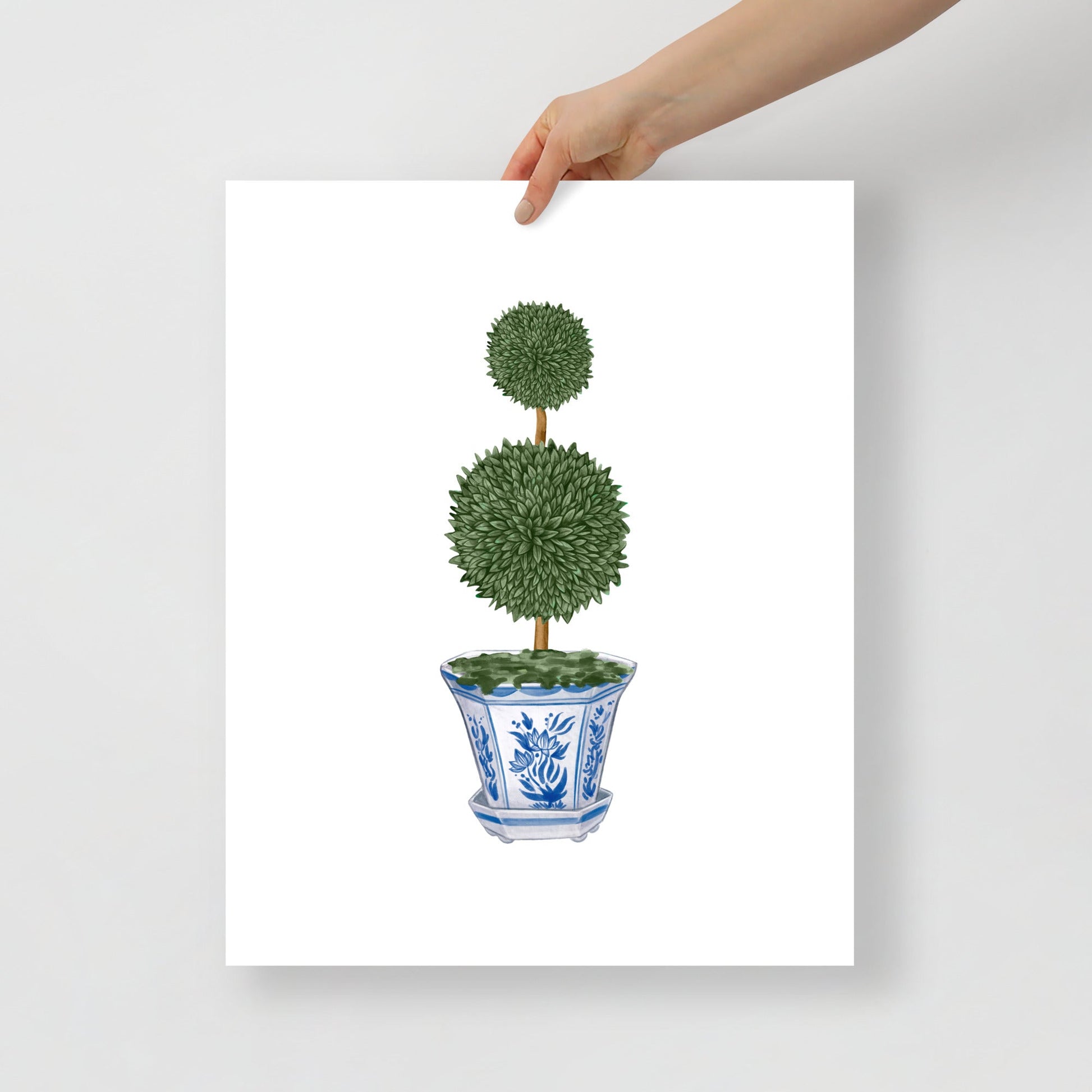 Double Topiary Tree Chinoiserie Watercolor Art Print - Hydrangea Lane Home