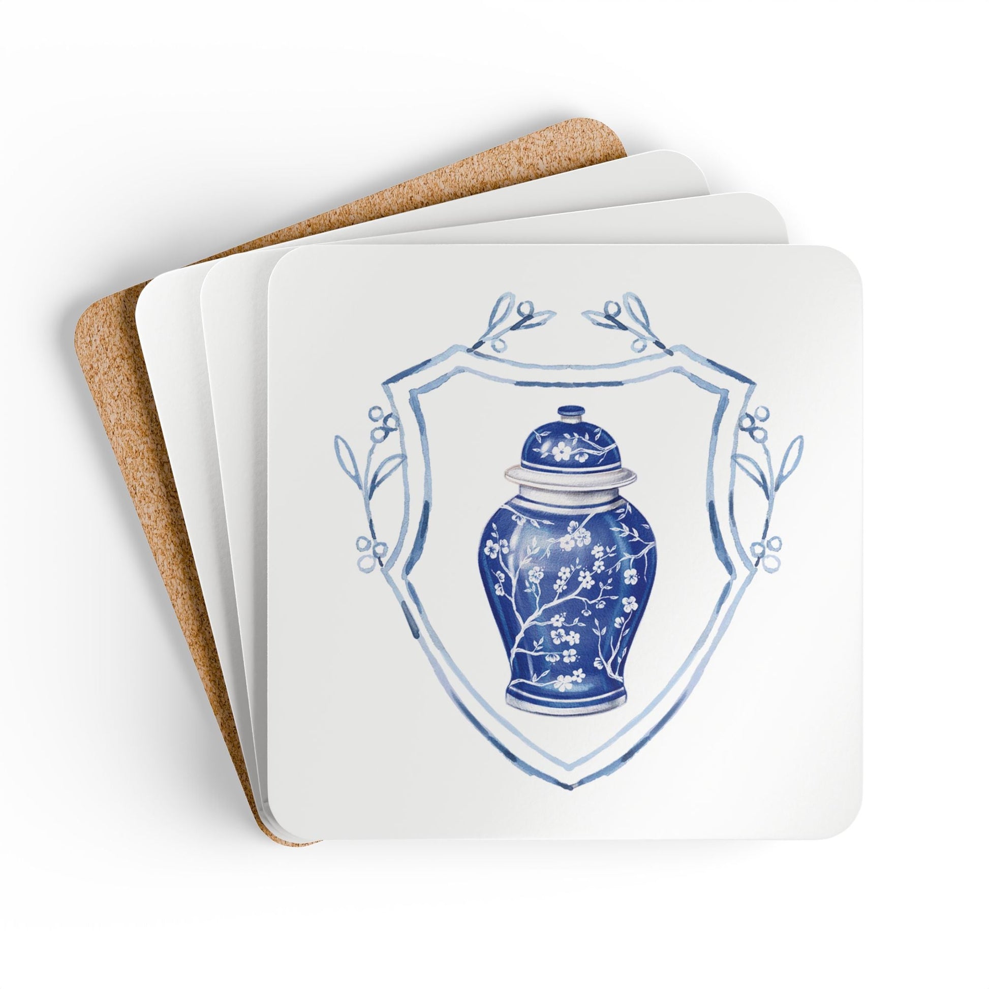 Ginger Jar Blue Crest Set of 4 Drink Coasters - Hydrangea Lane Home