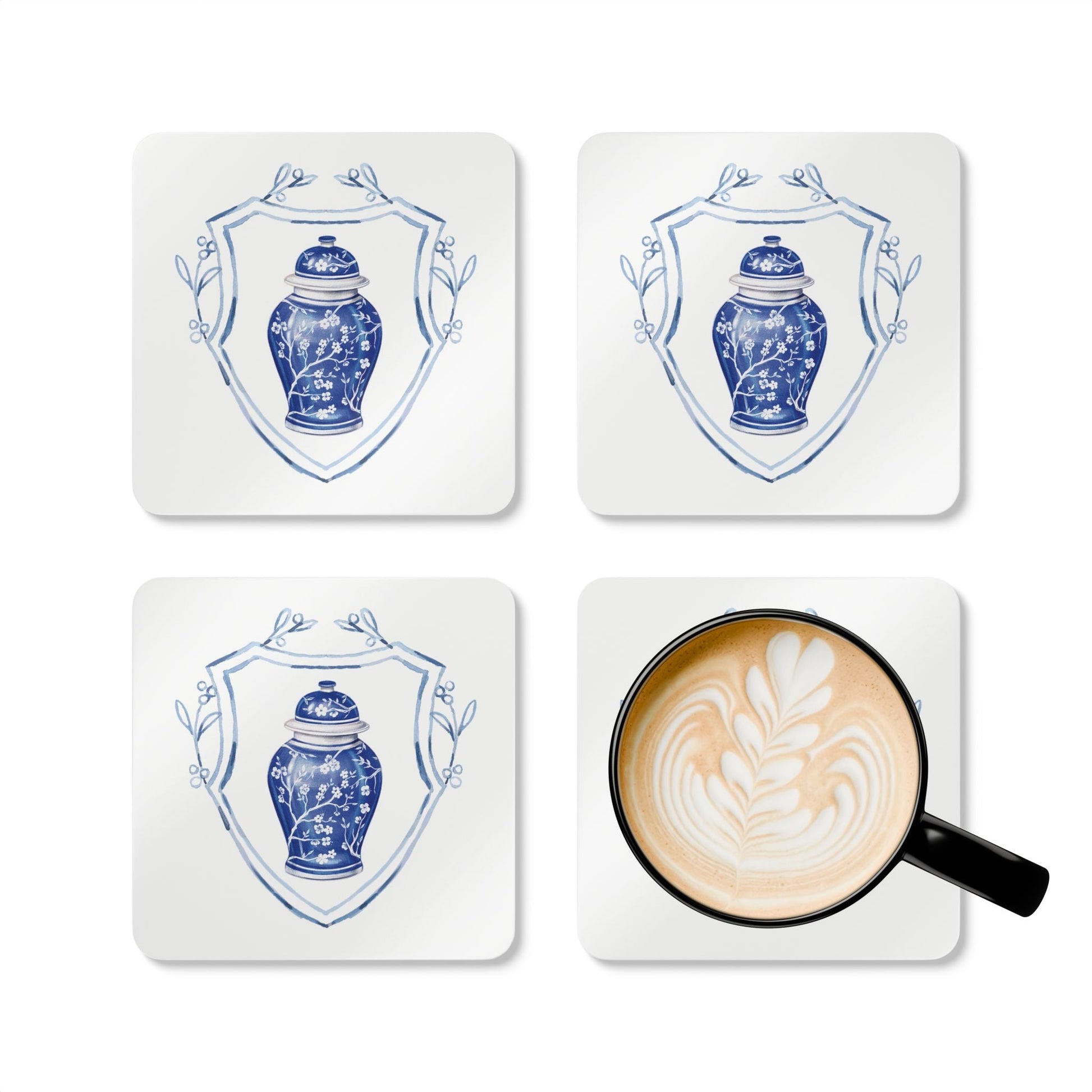 Ginger Jar Blue Crest Set of 4 Drink Coasters - Hydrangea Lane Home