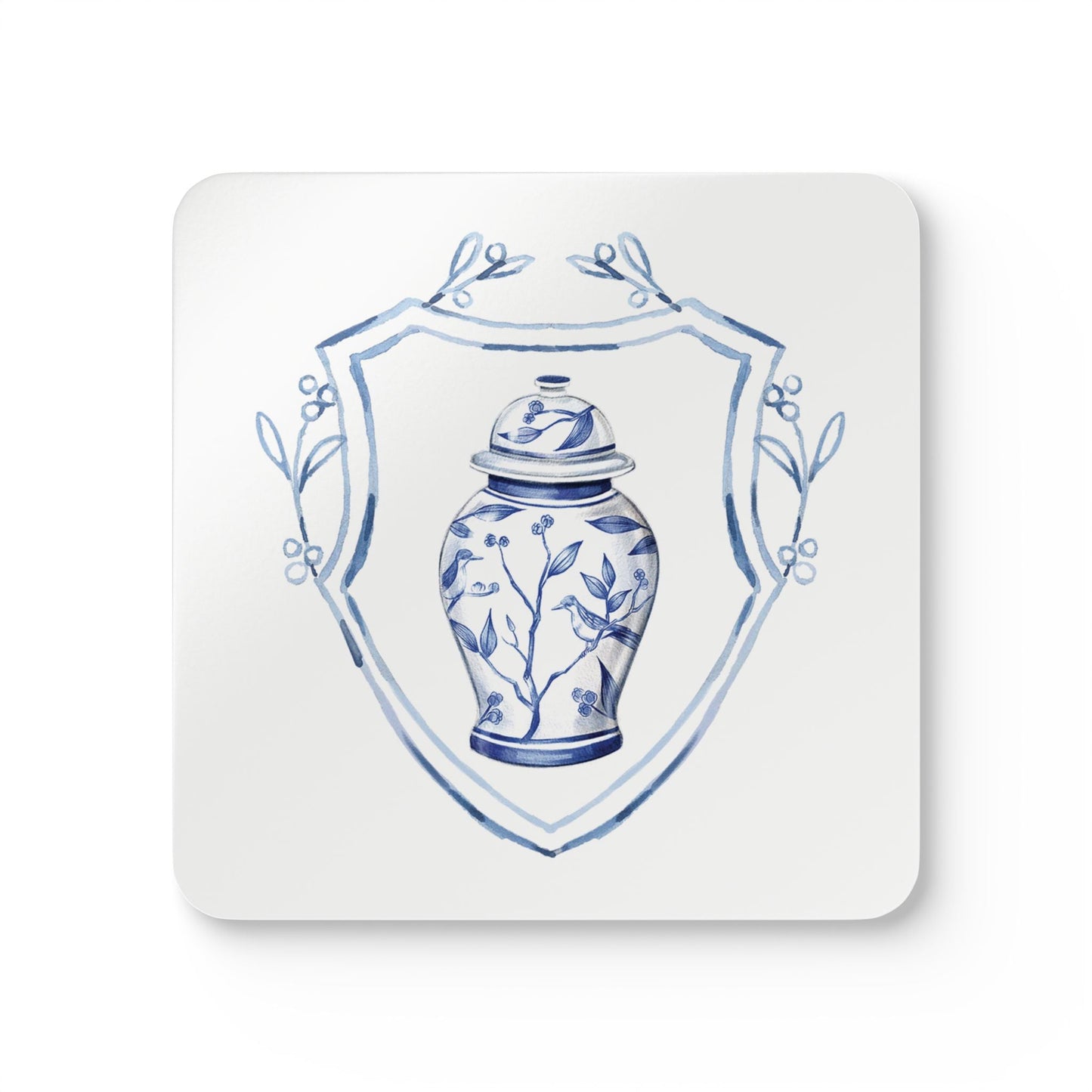 Ginger Jar White Crest Set of 4 Drink Coasters - Hydrangea Lane Home