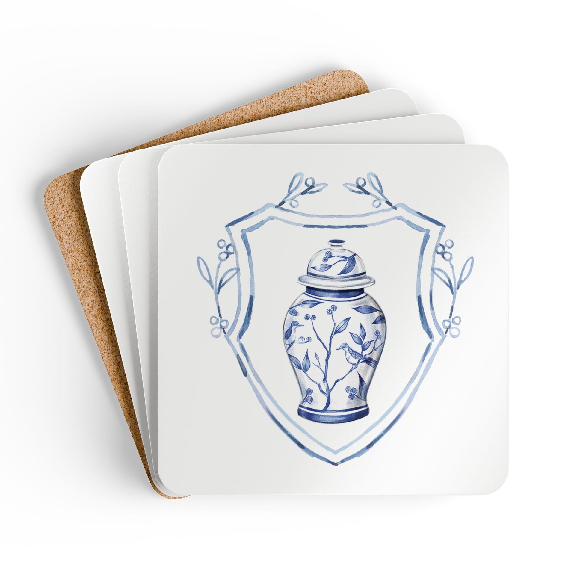 Ginger Jar White Crest Set of 4 Drink Coasters - Hydrangea Lane Home