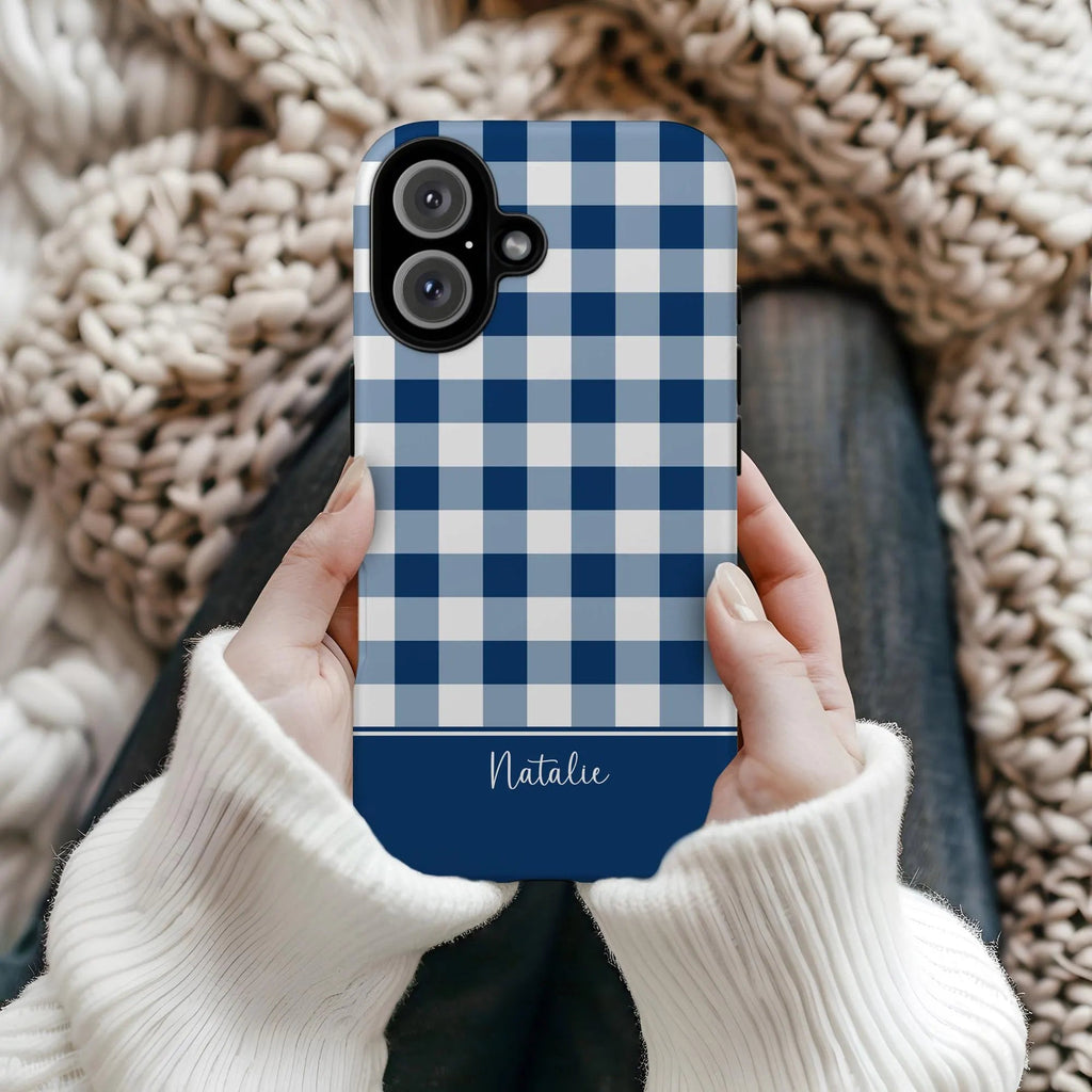 Gingham Check Navy Tough iPhone Case - Hydrangea Lane Home