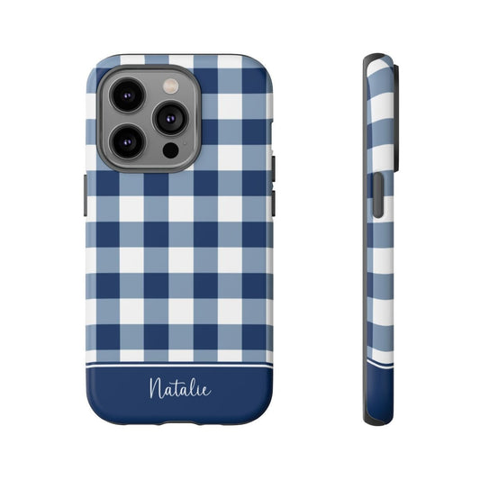 Gingham Check Navy Tough iPhone Case - Hydrangea Lane Home