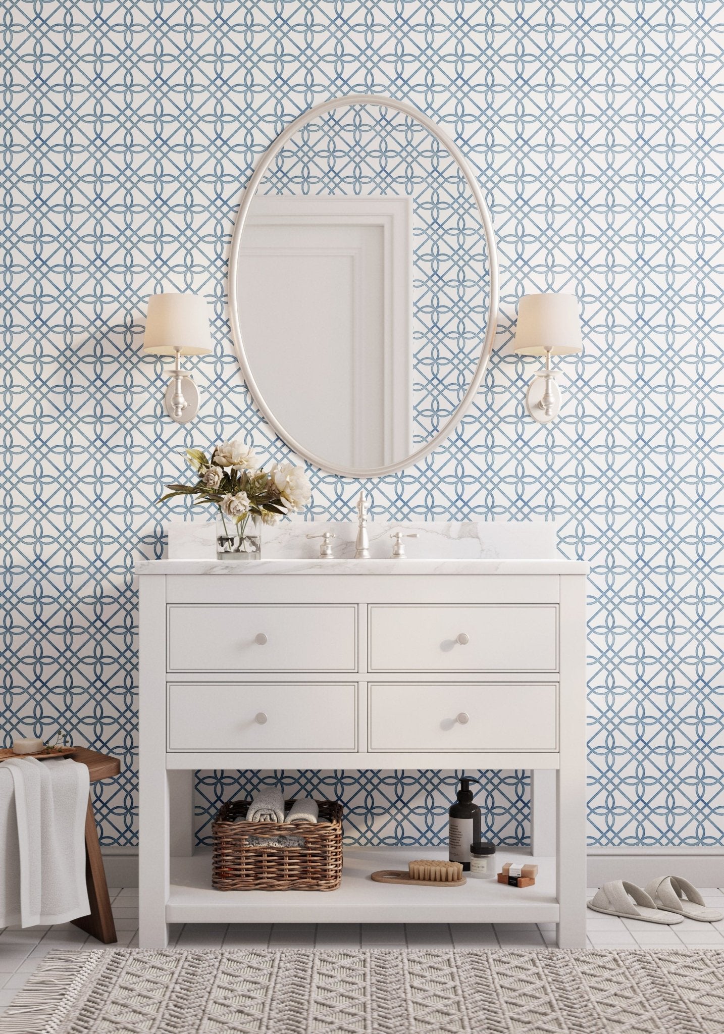 Greek Gate Rustic Wallpaper - Blues - Hydrangea Lane Home