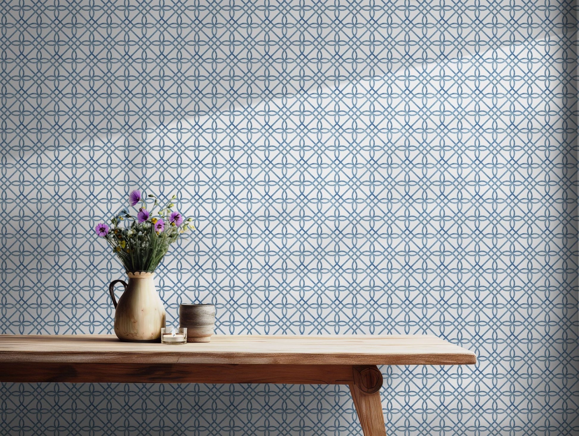 Greek Gate Rustic Wallpaper - Blues - Hydrangea Lane Home