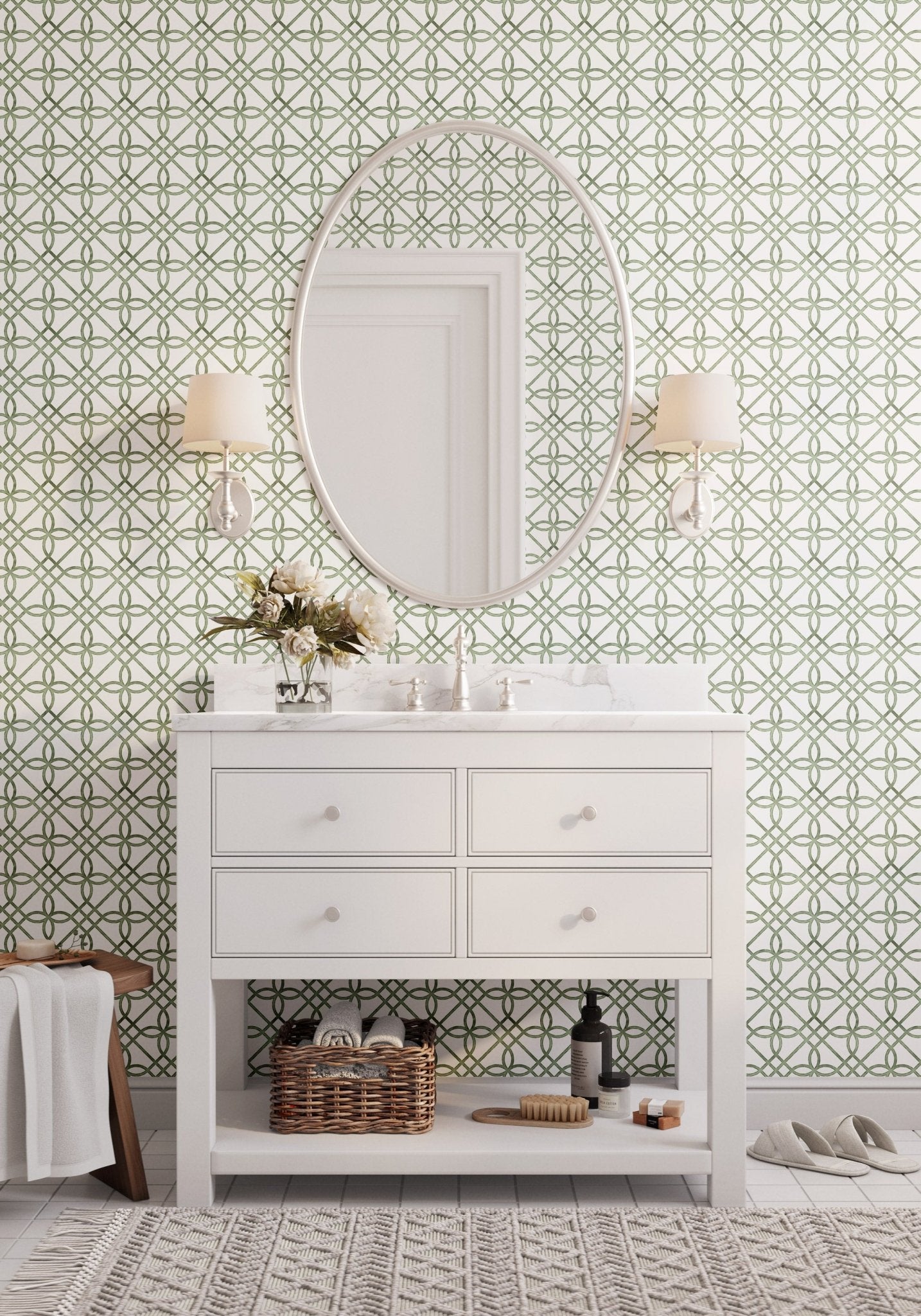 Greek Gate Rustic Wallpaper - Greens - Hydrangea Lane Home