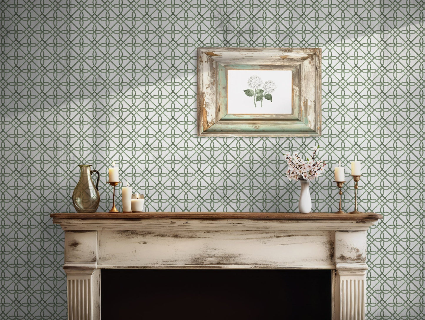 Greek Gate Rustic Wallpaper - Greens - Hydrangea Lane Home