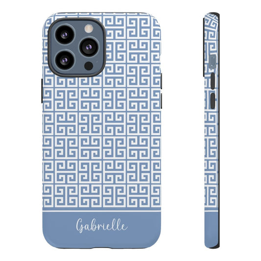 Greek Key Breeze Blue Tough iPhone Case - Hydrangea Lane Home