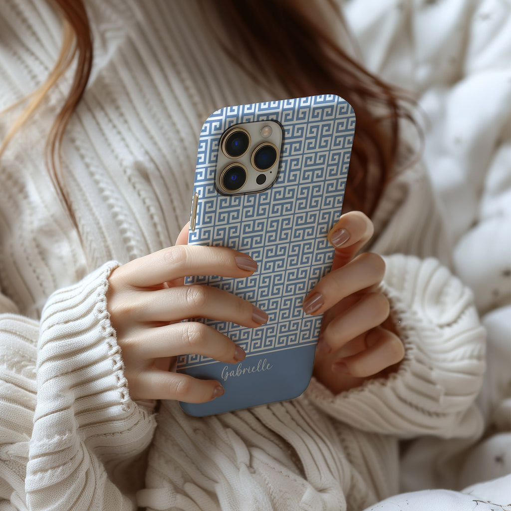 Greek Key Breeze Blue Tough iPhone Case - Hydrangea Lane Home