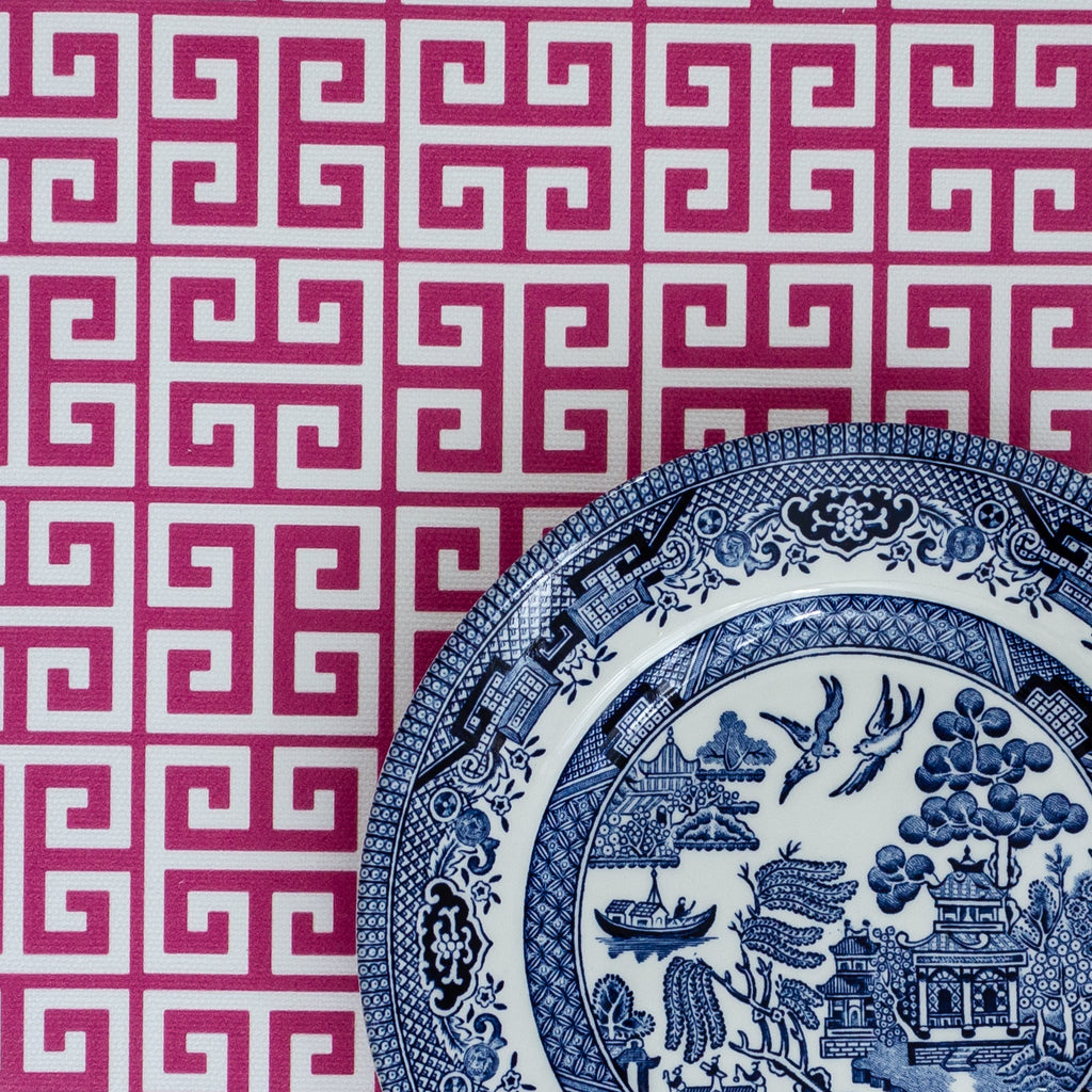 Greek Key Fabric - Raspberry - Hydrangea Lane Home