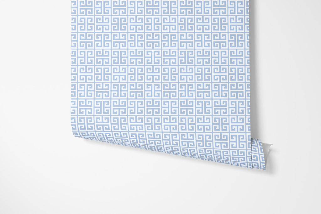 Greek Key Wallpaper - Cornflower - Hydrangea Lane Home
