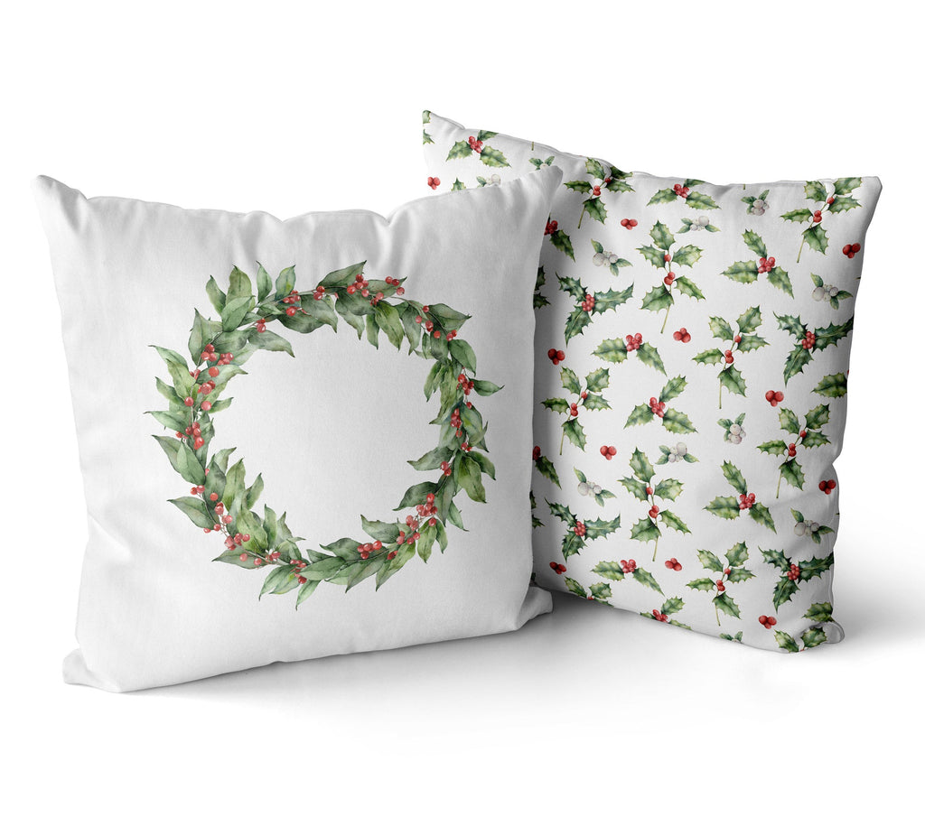 Holly Wreath Christmas Cushion/Pillow Cover - Hydrangea Lane Home