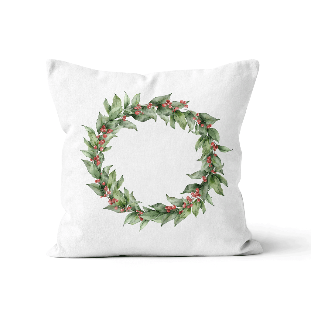 Holly Wreath Christmas Cushion/Pillow Cover - Hydrangea Lane Home