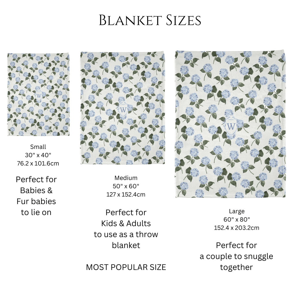 Hydrangea Bloom Blue Monogrammed Blanket - Hydrangea Lane Home