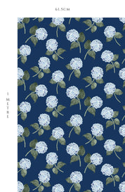 Hydrangea Bloom Wallpaper - Blue on Navy - Hydrangea Lane Home