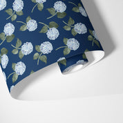 Hydrangea Bloom Wallpaper - Blue on Navy - Hydrangea Lane Home