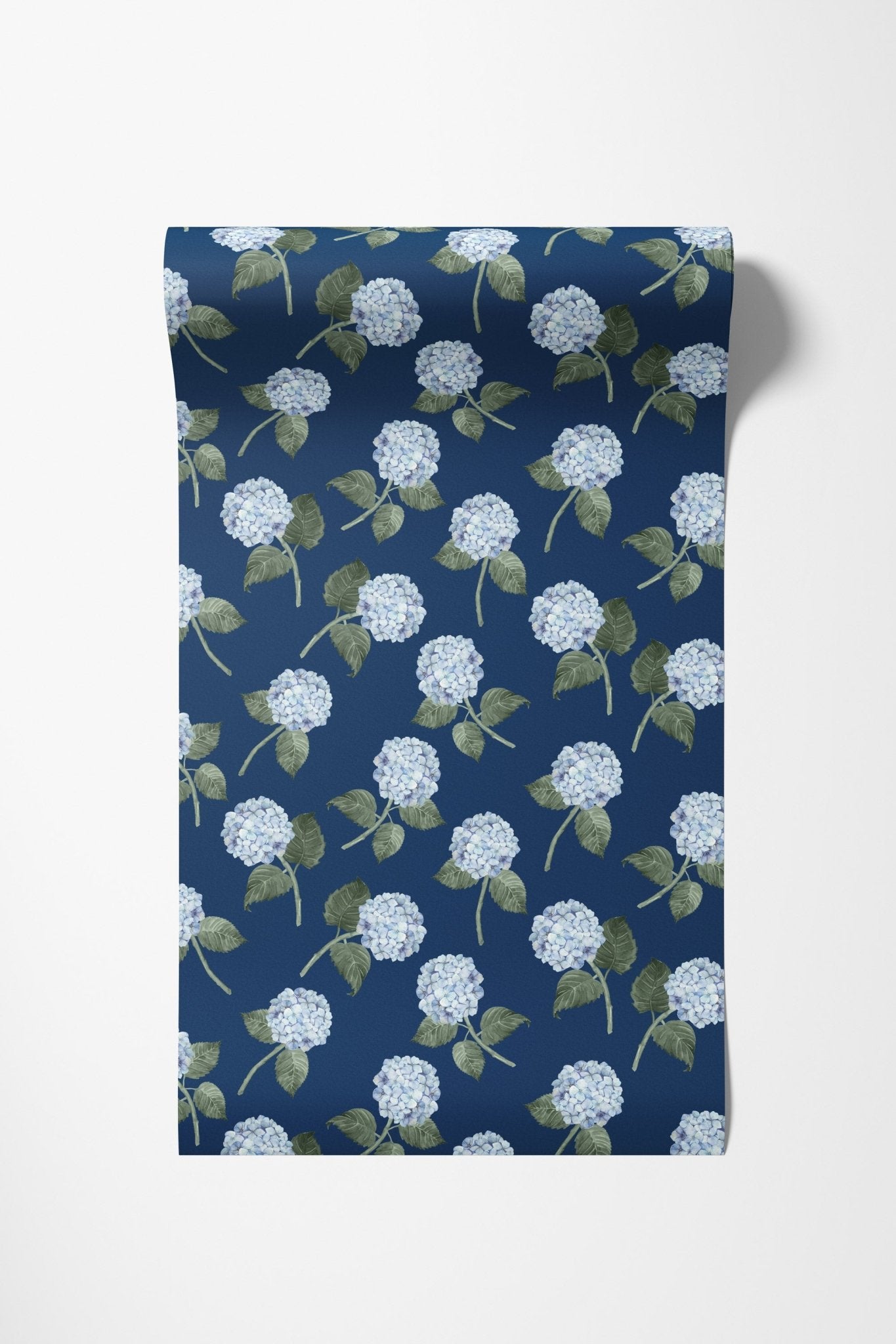 Hydrangea Bloom Wallpaper - Blue on Navy - Hydrangea Lane Home