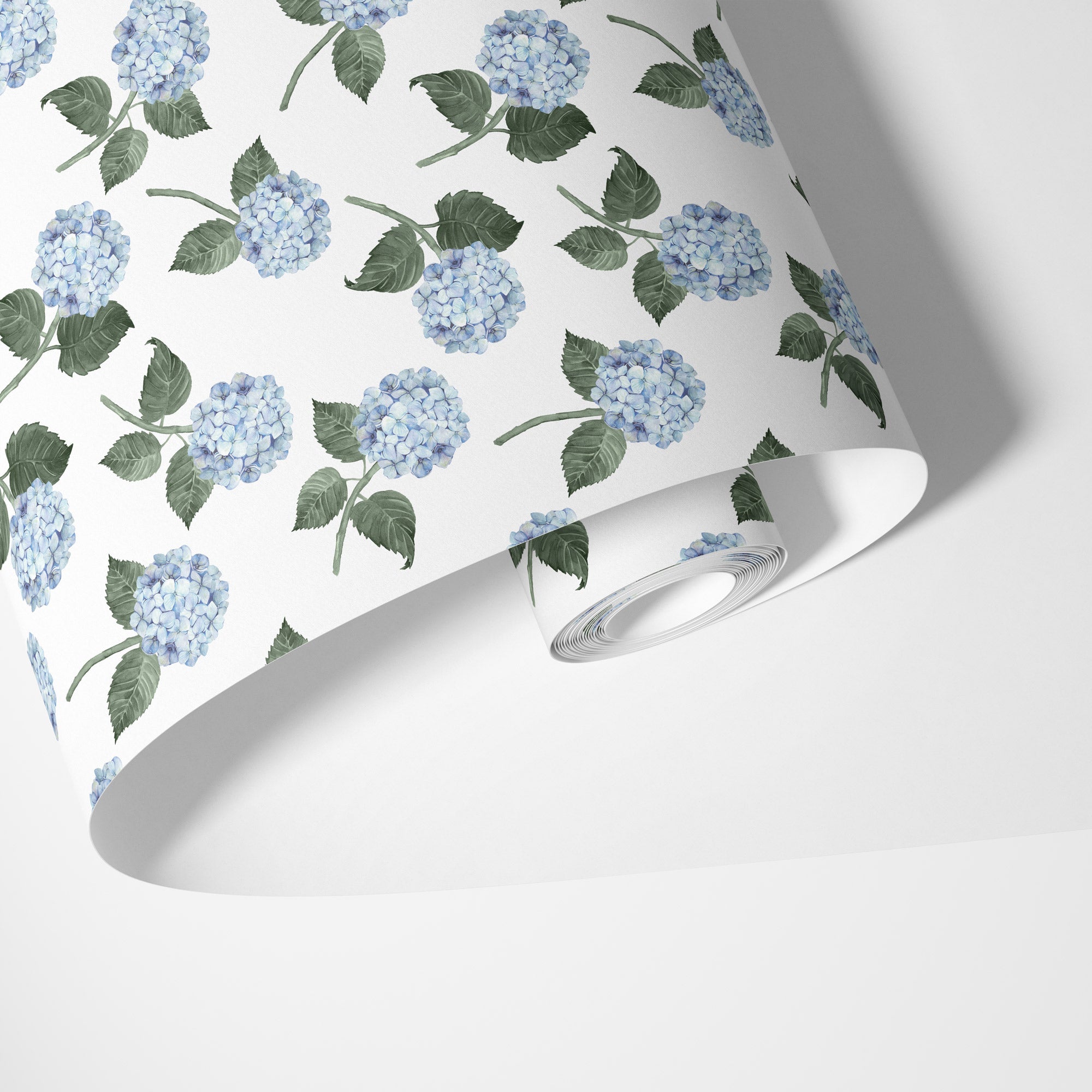 Hydrangea Bloom Wallpaper - Blue on White - Hydrangea Lane Home