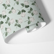 Hydrangea Bloom Wallpaper - White on Eau de Nil - Hydrangea Lane Home