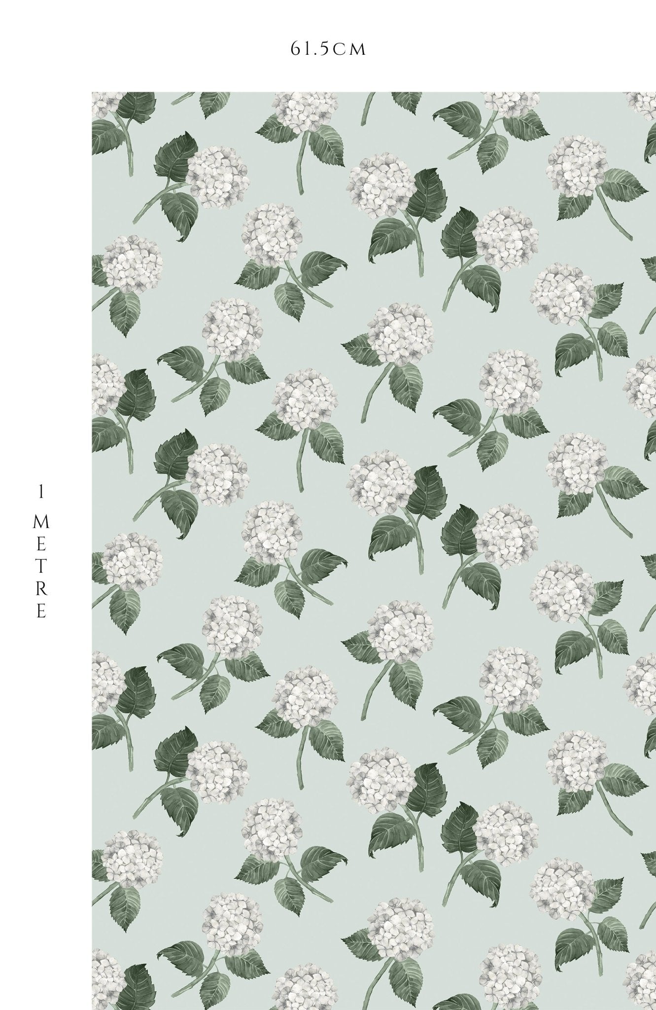 Hydrangea Bloom Wallpaper - White on Eau de Nil - Hydrangea Lane Home