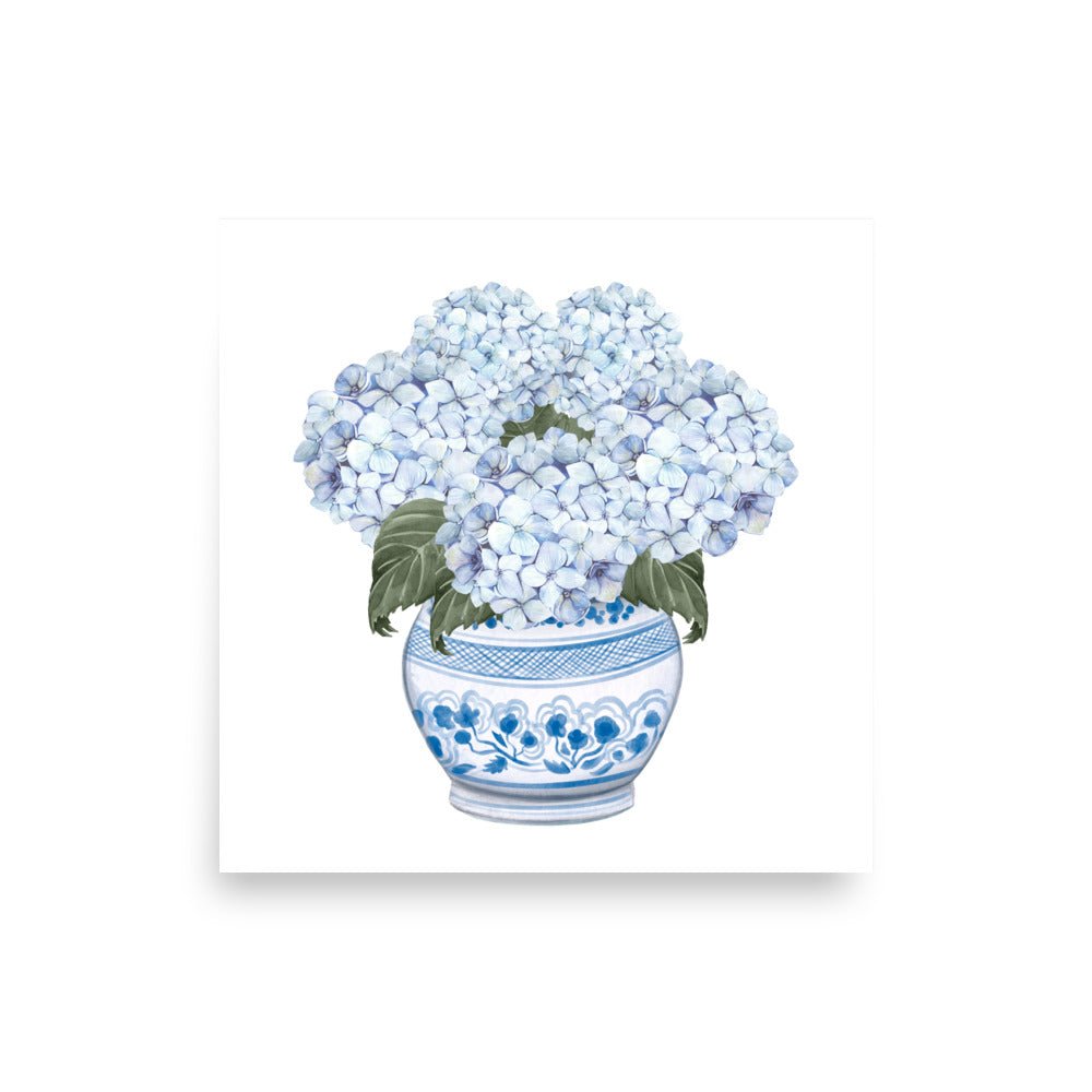 Hydrangea Chinoiserie Pot Watercolor Art Print - Hydrangea Lane Home