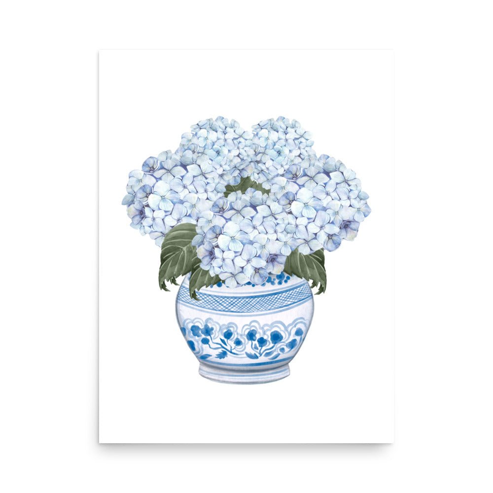 Hydrangea Chinoiserie Pot Watercolor Art Print - Hydrangea Lane Home