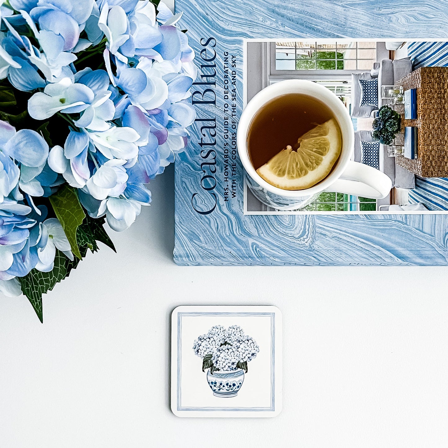 Hydrangea Chinoiserie Set of 4 Drink Coasters - Hydrangea Lane Home