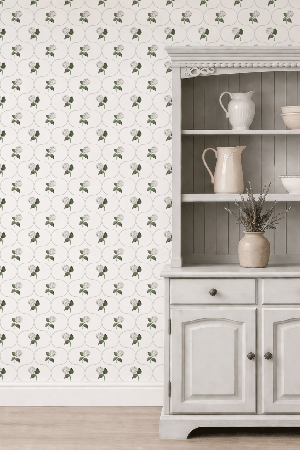Hydrangea Trellis White Wallpaper - Hydrangea Lane Home