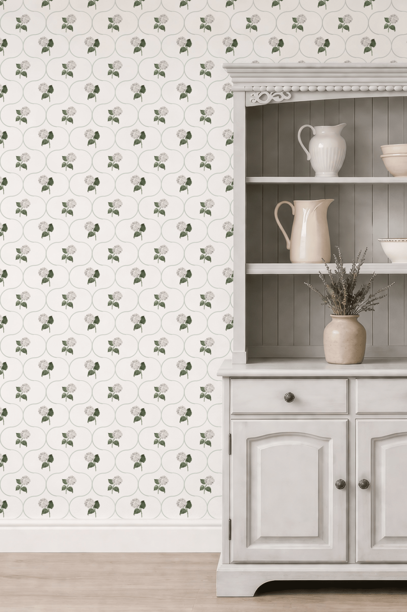 Hydrangea Trellis White Wallpaper - Hydrangea Lane Home