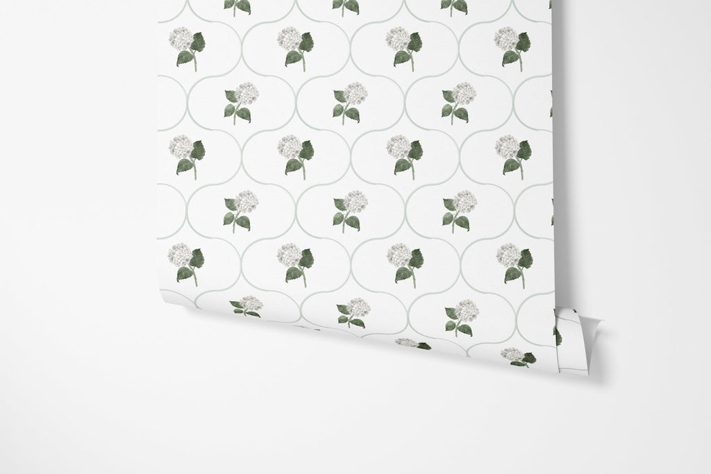 Hydrangea Trellis White Wallpaper - Hydrangea Lane Home