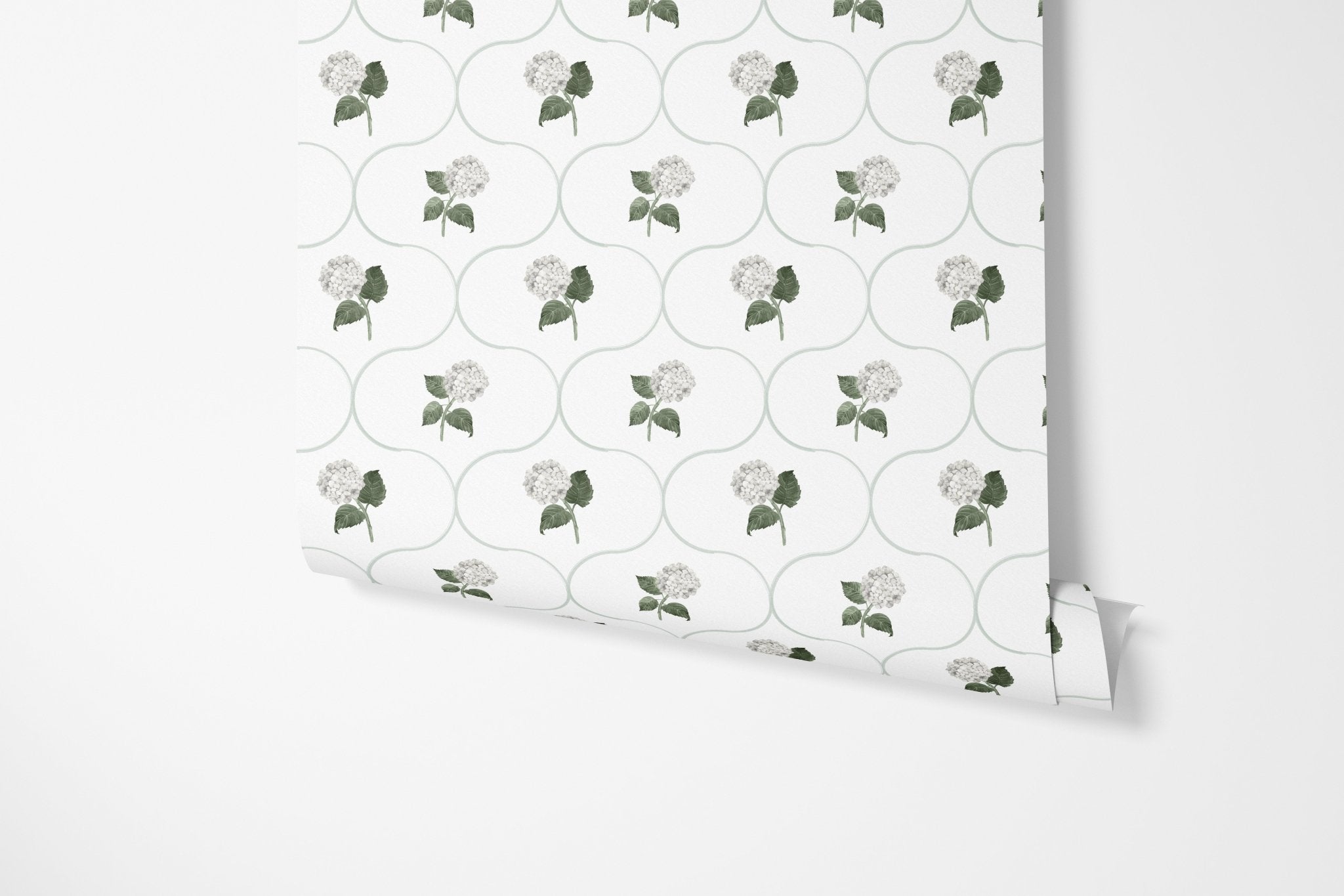 Hydrangea Trellis White Wallpaper - Hydrangea Lane Home