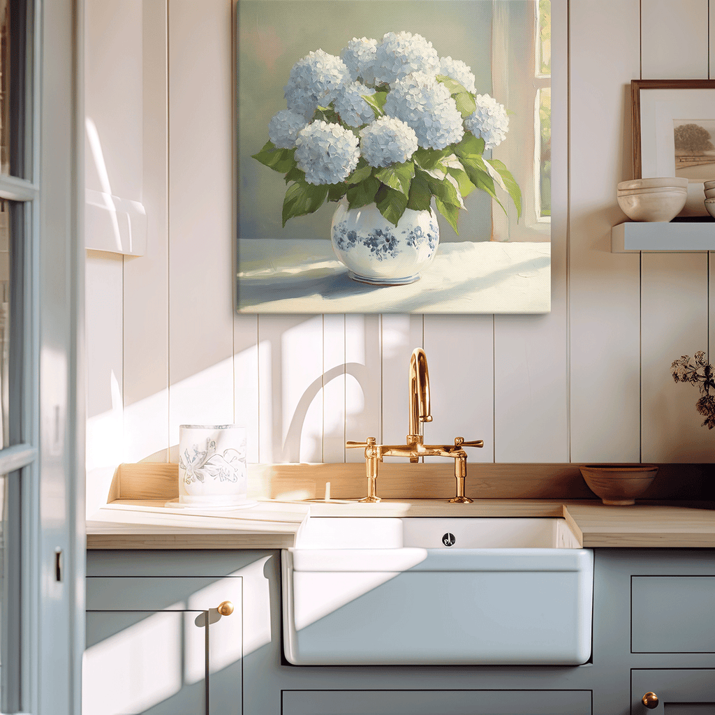 Hydrangeas in Window Art Canvas - Hydrangea Lane Home