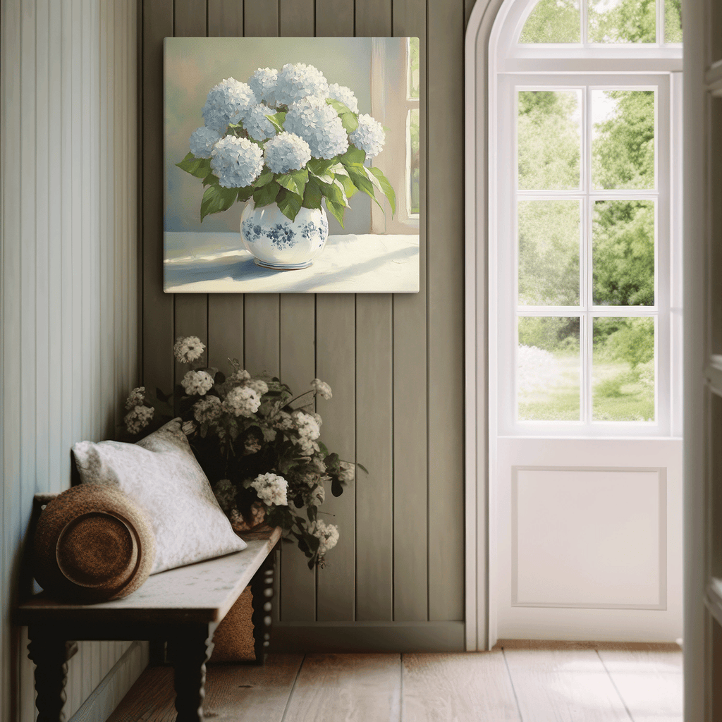 Hydrangeas in Window Art Canvas - Hydrangea Lane Home