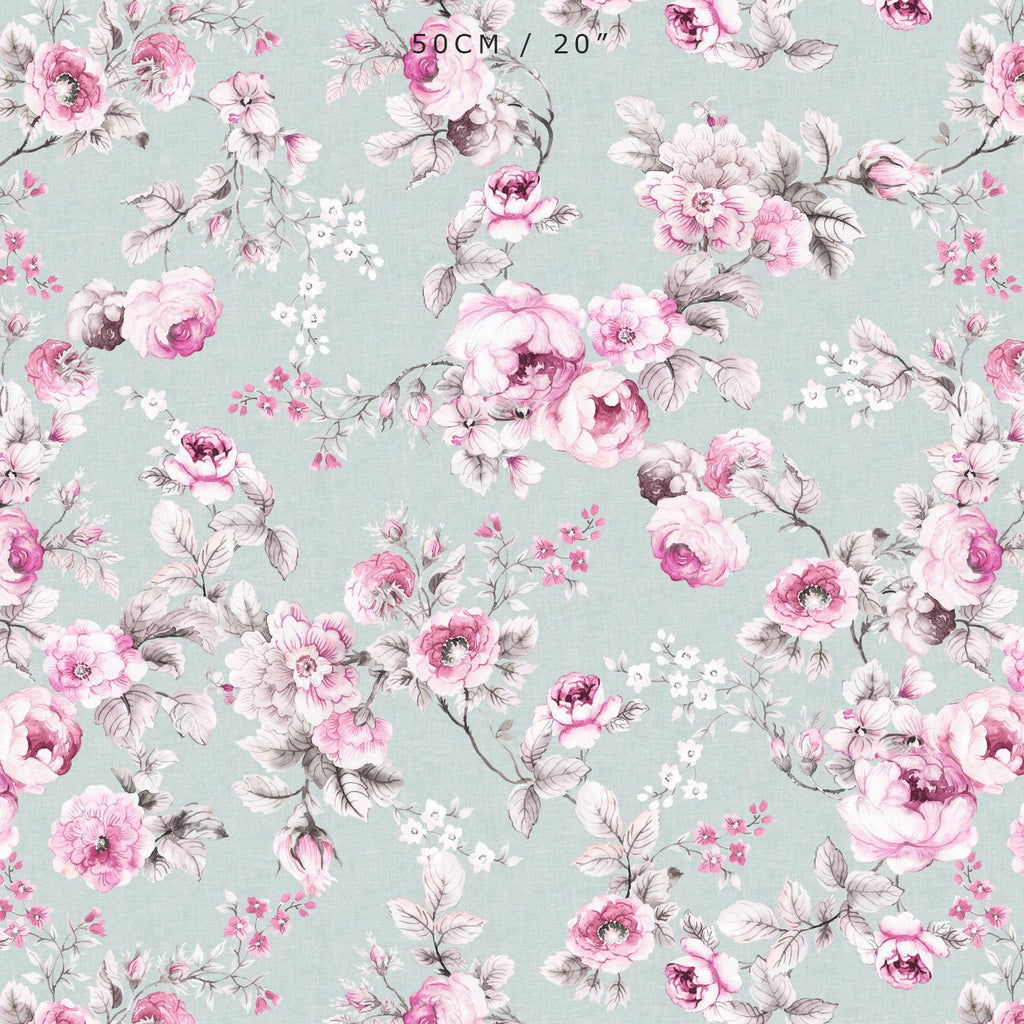 Louise English Country Rose - Pink on Eau de Nil - Hydrangea Lane Home