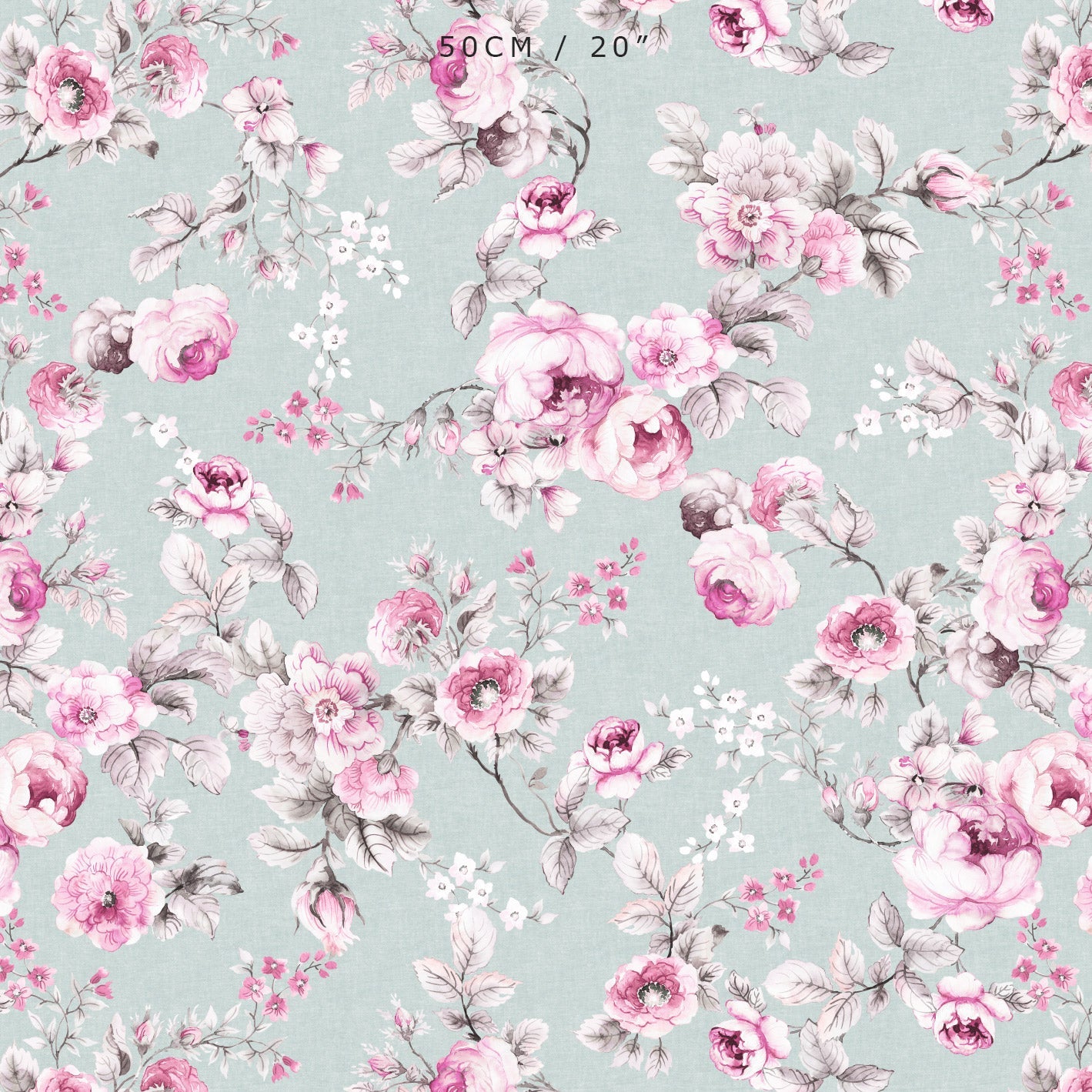 Louise English Country Rose - Pink on Eau de Nil - Hydrangea Lane Home